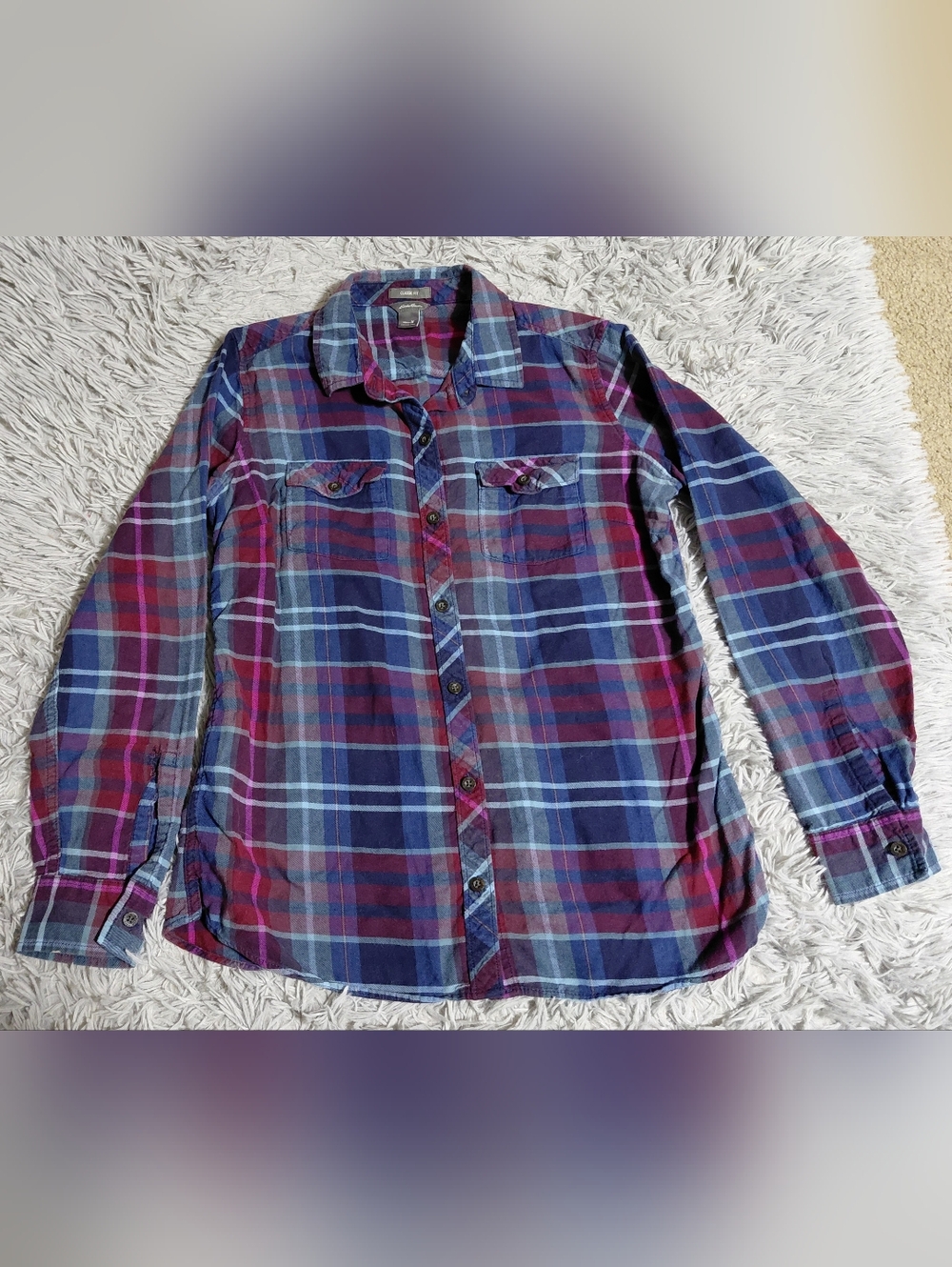 Eddie Bauer Women's Classic Plaid Button-Up Shirt Size Medium